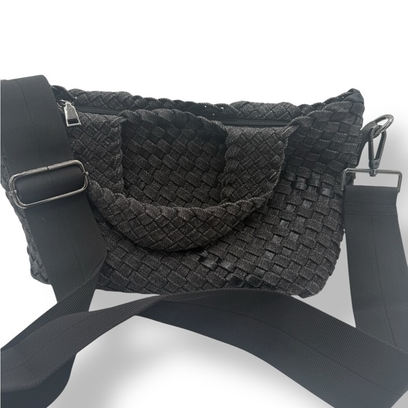 Haute Shore Woven Small Tote Purse Bag Crossbody Top Handle Geometric‎ Black - Picture 2 of 14